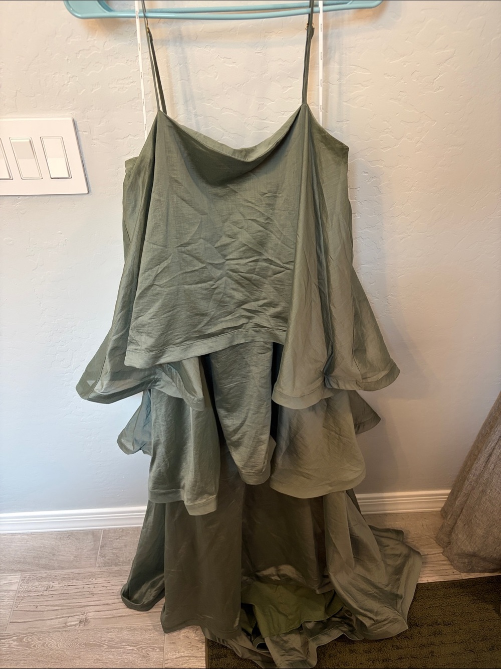 ELLIATT Olive Green Tiered Cowl Neck Slip Dress